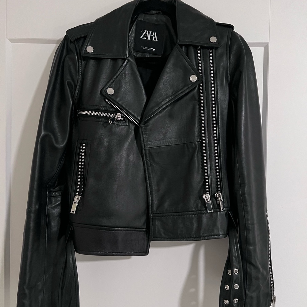 Zara Sleek Black Leather Biker Jacket